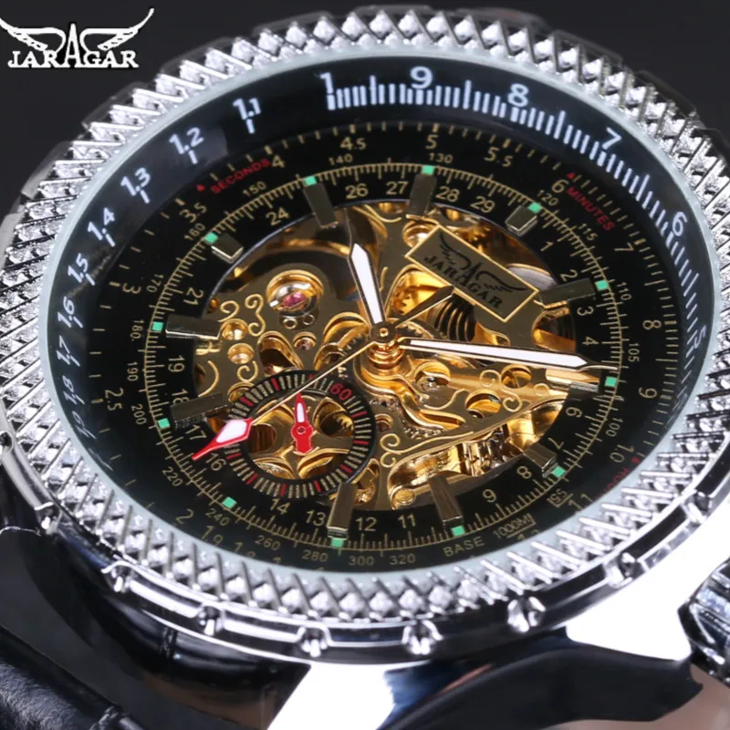 

JARAGAR Brand Mechanical Watch for Men Business Automatic Real Leather Dress Clock Skeleton Relojes Gift+box