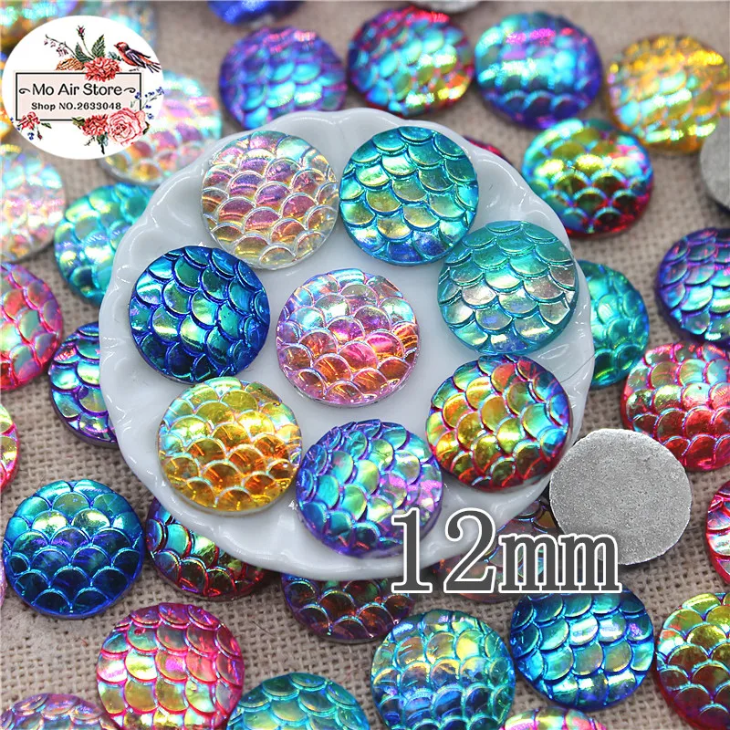 

100pcs AB color round resin figure of fish scale Flatback Rhinestone Faceted Art Supply Decoration Charm Craft 11mm