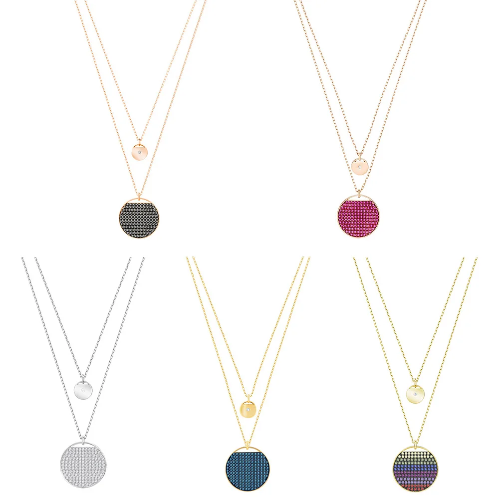 

SWA RO New GINGER Mysterious Multicolor Double Round Elegant Pendant Necklace To Send Girlfriend Anniversary Gift Wild Jewelry