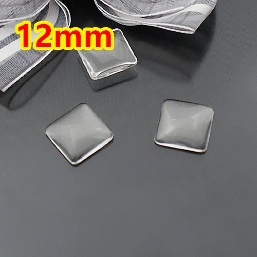 

200pcs 12mm Square clear domed magnifying Flat back Glass Cabochons,photo jewelry pendant inserts glass