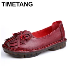 TIMETANG Новая Осенняя мягкая подошва ручной работы Для женщин обувь на плоской подошве Винтаж швейная Для женщин натуральная кожа туфли C326
