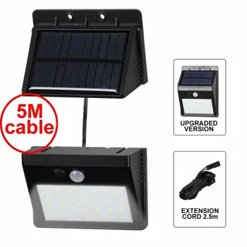 

30 led 500lm solar light split mount pIR motion 3 senser Newest 900lm Led Solar Li I 5M cable street wall lamp for deck garage