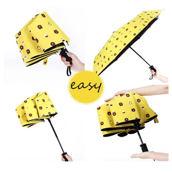 

New folding black plastic bear sun umbrella student small fresh folding umbrella automatic automatic rainy day umbrella