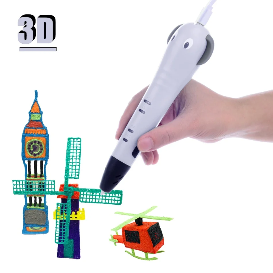 Серый Универсальный умный 3D Рисунок печать принтер ручка с PLA нити заправки мультфильм изображения подарки для детей DIY - Цвет: Серый