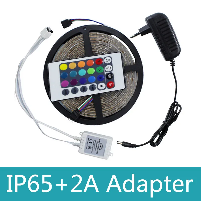 

Waterproof RGB LED Strip Light 3528 SMD 300 LEDs Flexible Strip Light with Remote Controller and DC 12V 2A Adapter Power Supply