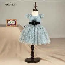 KICCOLY/платье с цветочным узором для девочек летний светильник, синее платье-пачка принцессы для девочек на свадьбу, день рождения, Детский костюм платье для подростков возрастом от 2 до 12 лет