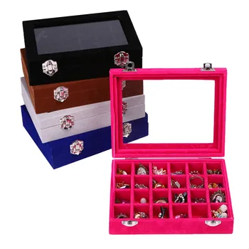 

NEW 24 Grids Velvet Jewelry Box Rings Earrings Necklaces Makeup Holder Case Organizer Women Jewelry Storage W8522