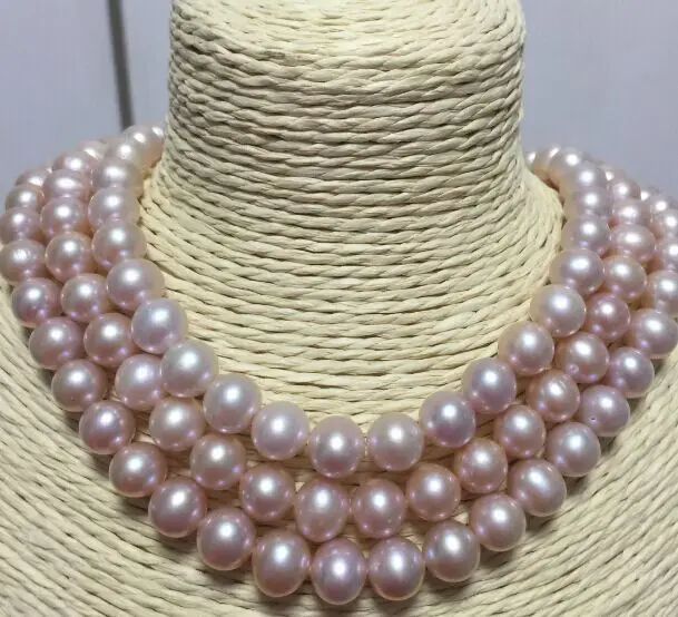 

triple strands 12-13mm natural south seas pink pearl necklace 18inch