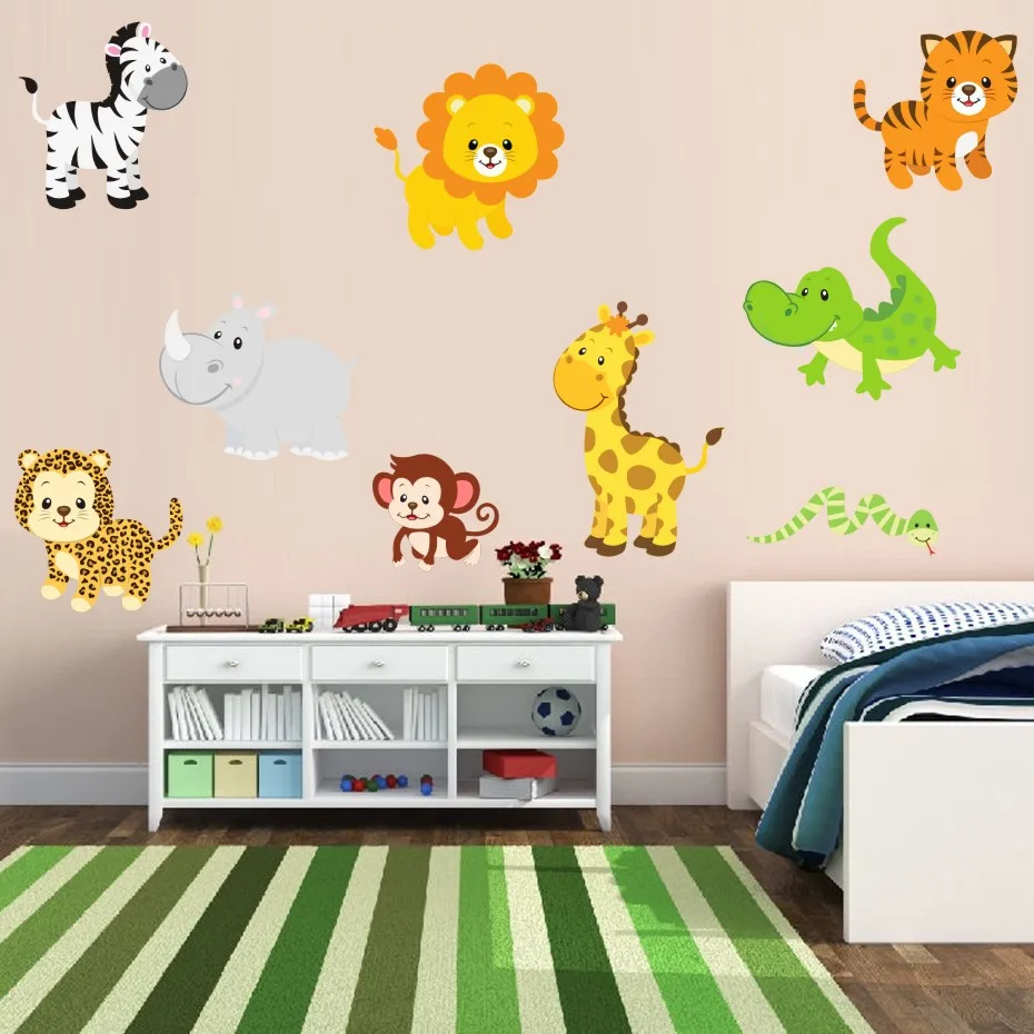 3D Jungle Animal Room Decor Stickers Wall Accents lion monkey zebra crocodile