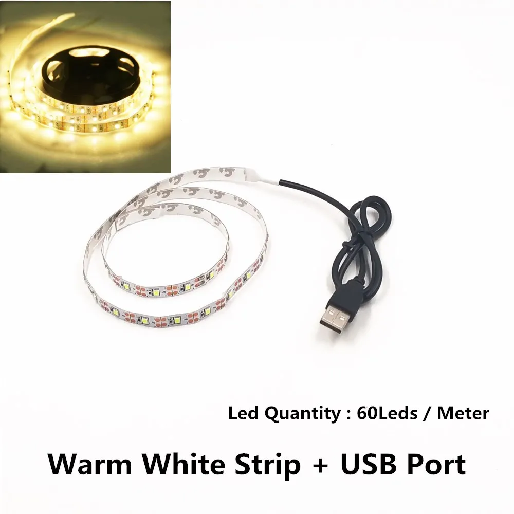 Warm White USB светодиодные ленты SMD3528 светильник 5 в адаптер гирлянда Рождественский стол Декор лампа лента для ТВ задний план светильник ing 5 в 50 см 1 м 2 м 3 м 4 м 5 м - Испускаемый цвет: Warm White