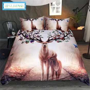 

BEST.WENSD 3D Grapes and branches Elk Bedding Set Queen Duvet Cover Animal Reindeer Bedspreads for Kids Deer Bed Set 3pcs luxury