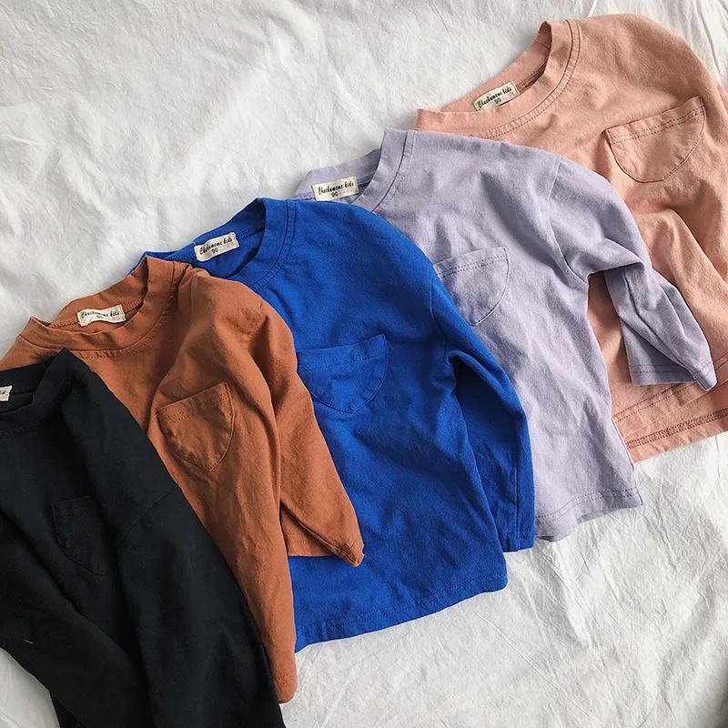 

2019 Autumn Girls Boys Solid Long Sleeve Fashion Kids Top Tees 2-6 Years