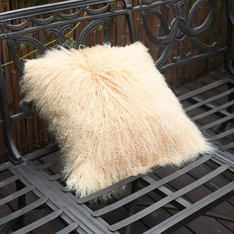 CX-D-04P, плюшевая подушка для дивана, меховая наволочка для подушки, украшение дома, монгольский мех ягненка, чехол для подушки - Цвет: Бежевый