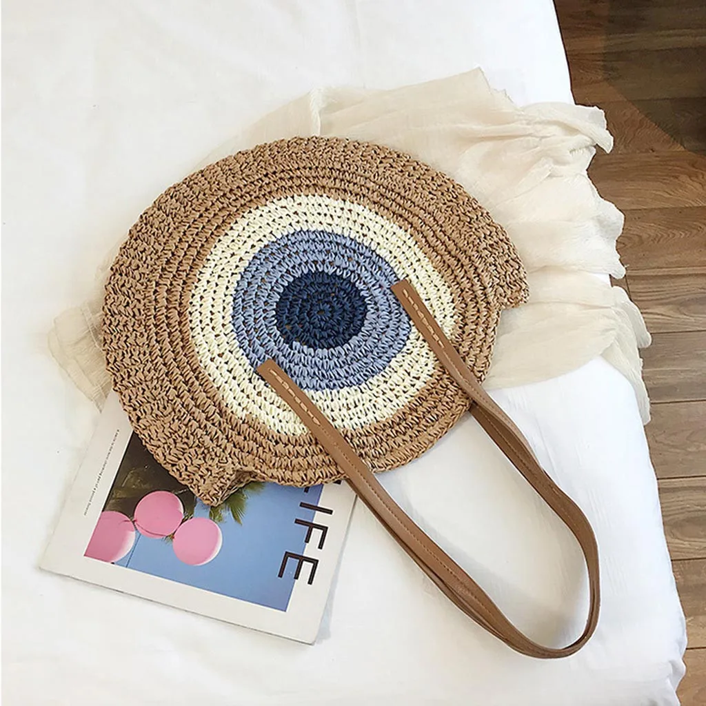 

2019 Round Straw Bags Women Summer Rattan Bag Handmade Woven Beach Cross Body Bag Circle Bohemia Handbag Bali bolso paja