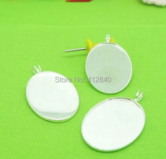 100piece Silver Plated 18*25mm Teeth edge Oval Cameo Setting Cabochon Tray Pendants & Charms