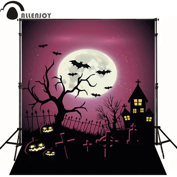 

Allenjoy Photographic backdrop Church Crosses Bats Cemetery Halloween Pumpkin expression Photocall backgrounds for photo studio