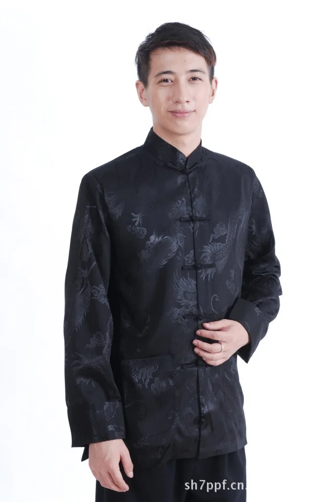 Традиционный Костюмы Для мужчин пятидесяти лет мужчина натурального шелка мужской китайский Стиль костюм Cheongsam Топ древних пожилые одежда