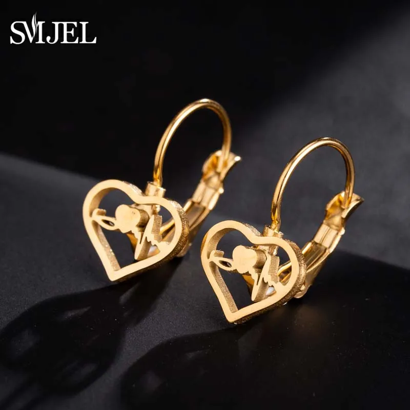 

SMJEL Stainless Steel Stethoscope Heartbeat Earrings Women Love Heart Charms Studs Medical Nurse Doctor Lover Gifts Earings 2019