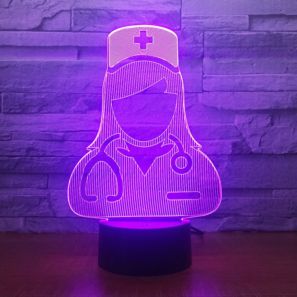 Beautiful Female Doctors And Nurses 3D 7 Color Lamp Visual Led Night