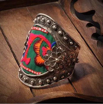 

Vintage old Miao Miao silver bracelet personality embroidered mix features wide Bracelet FREE SHIPPING