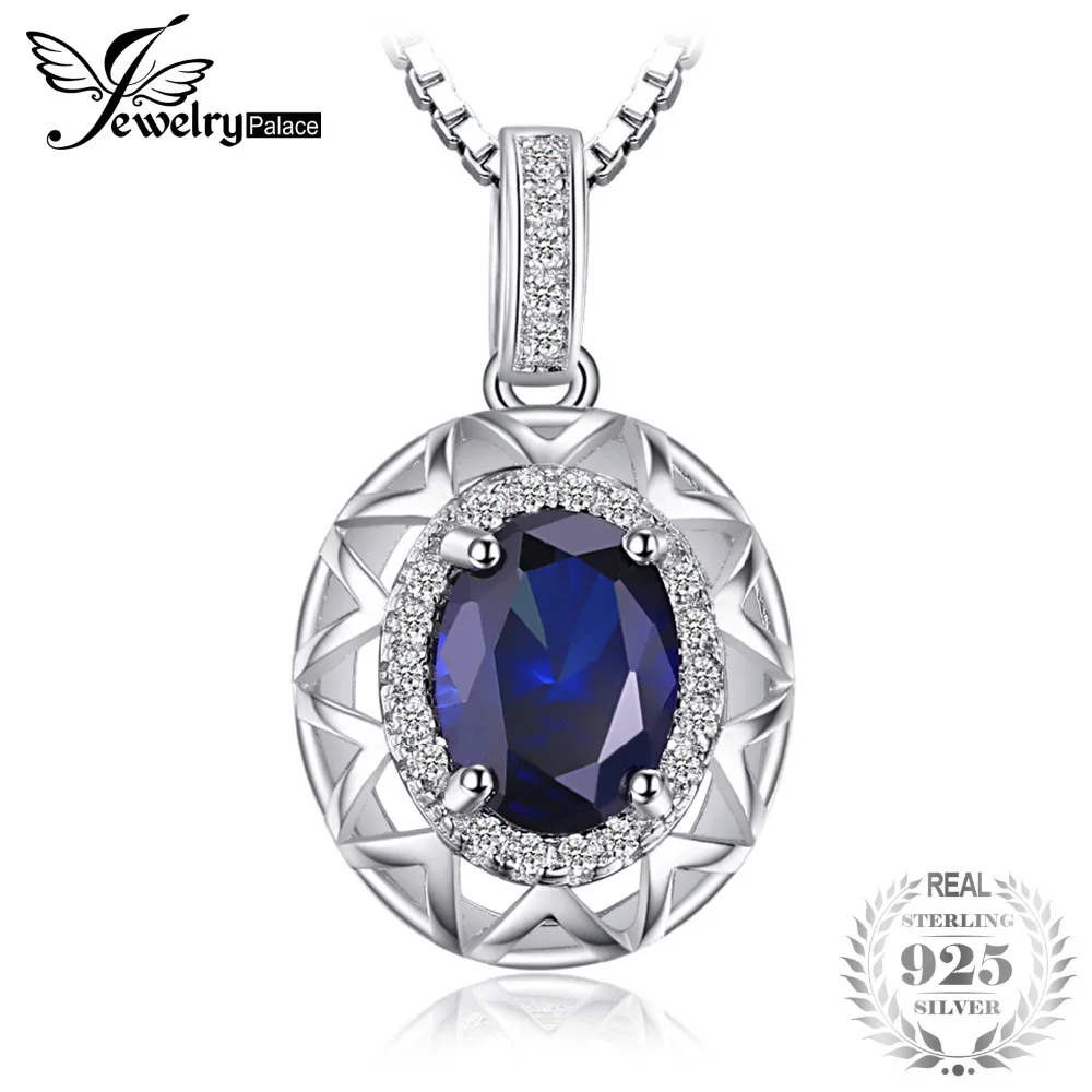 JewelryPalace Hot Sale Russian Design Real Blue Sapphire Pendant Solid 925 Sterling Solid Silver Amazing Jewelry No Chain