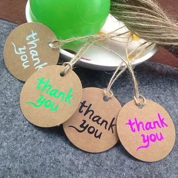

4*4CM Kraft thank you tag 2000PCS hemp string for lovely products decoration package price tag label