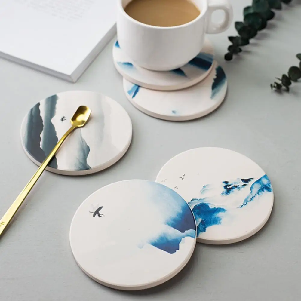 

diameter 10.3cm Insulation Mats Placemats Absorbent Coasters Chinese Style Ink Painting Natural Cork Coasters Cups Mugs Holder