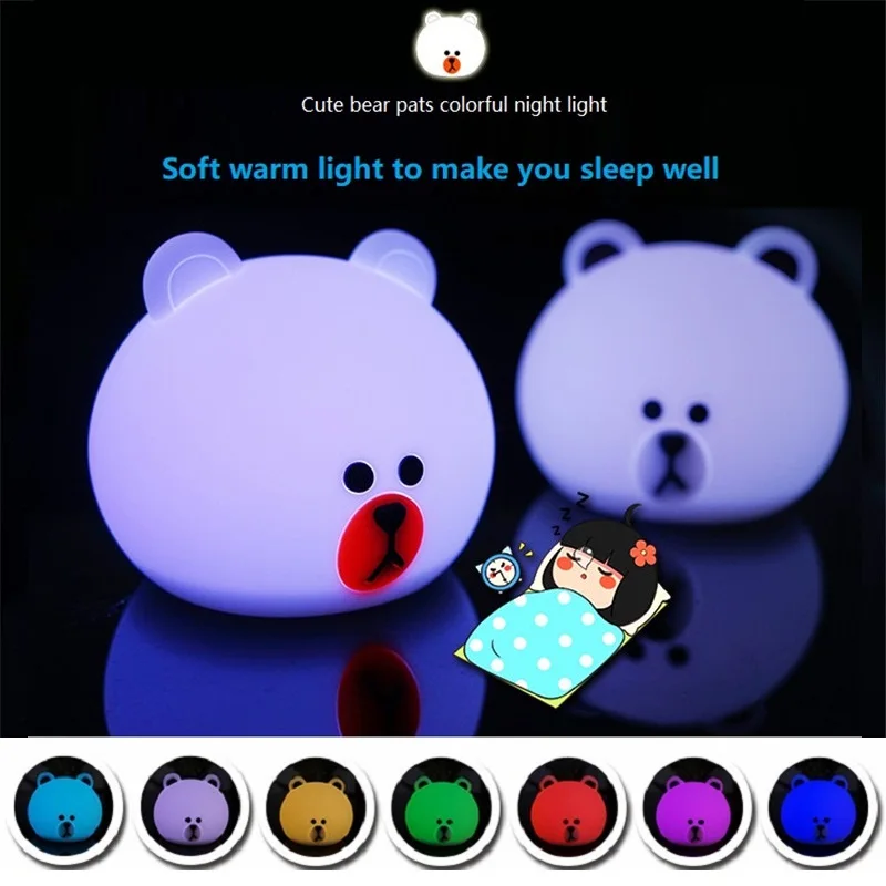 

Cute Silicone Bear USB Night Light LED Touch Color Changing Cartoon Night Lamp for bedroom Childrenroom Gift Toy Battery Power