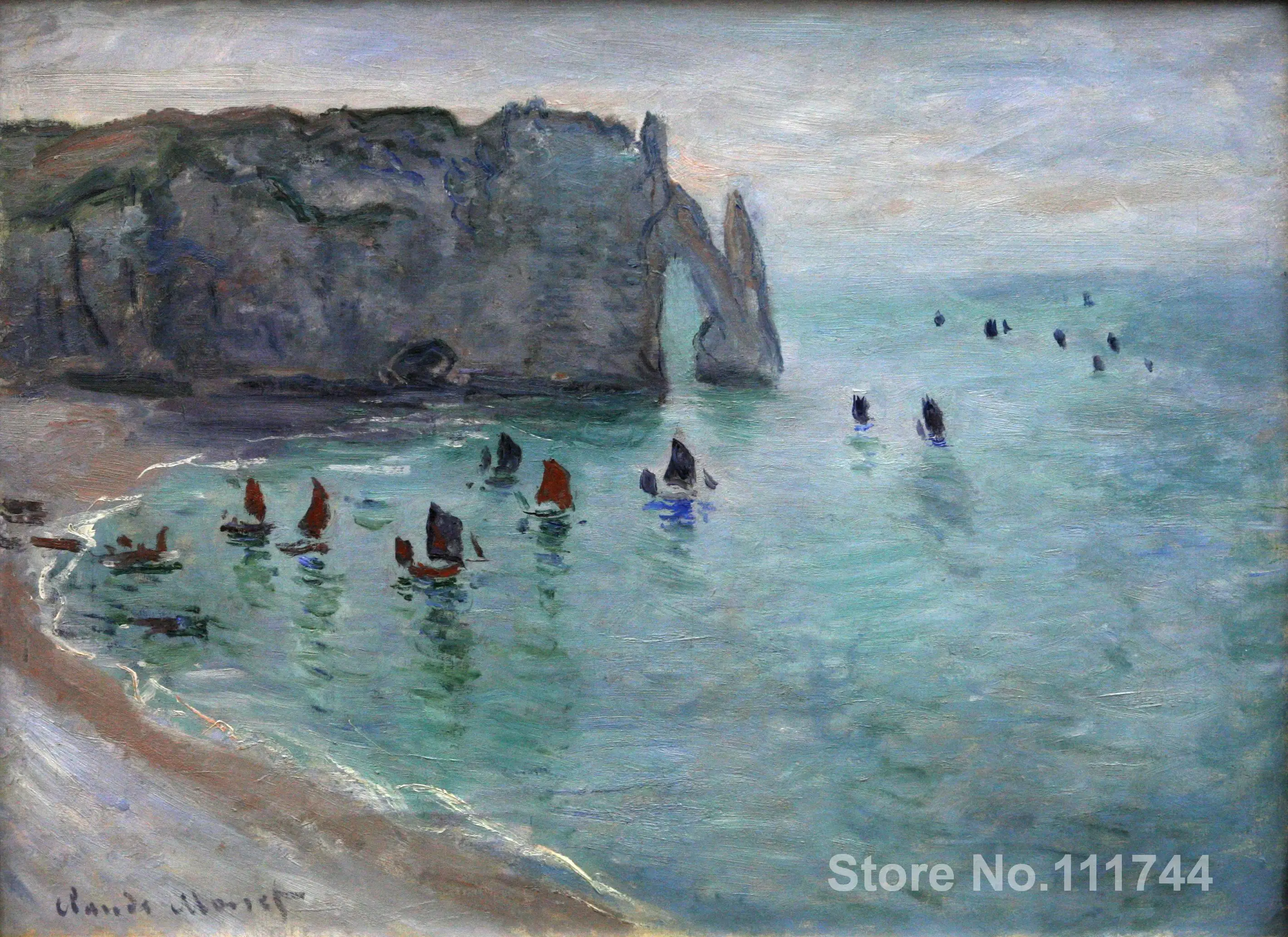 

Etretat the Aval Door Fishing Boats Leaving the Harbour Claude Monet Paintings for sale wall art High quality Hand painted