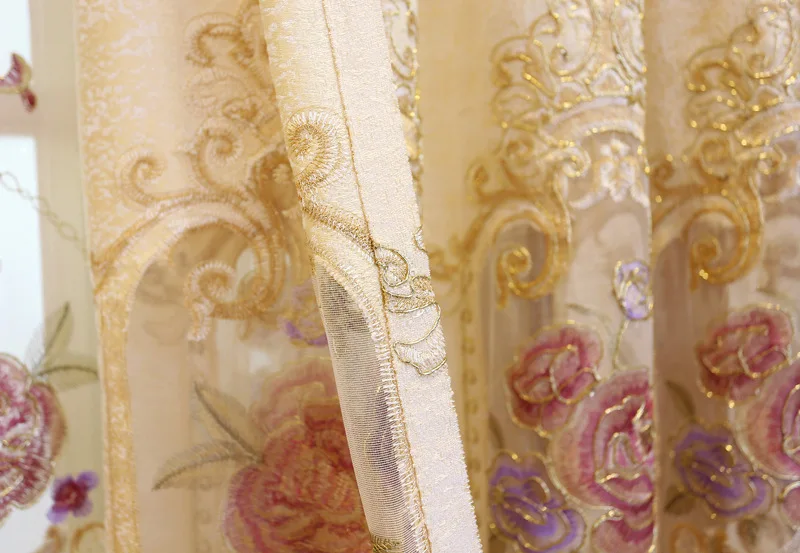 Вышитая шенилловая занавеска для гостиной Водорастворимая занавеска тканевая занавеска для виллы европейские и американские пасторальные цветы - Цвет: Beige curtain