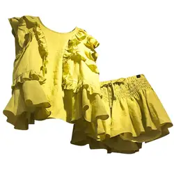 Модные рубашки без рукавов с оборками и раздельная юбка комплект из 2 предметов Свободная Женская эластичная юбка шорты спортивные костюмы