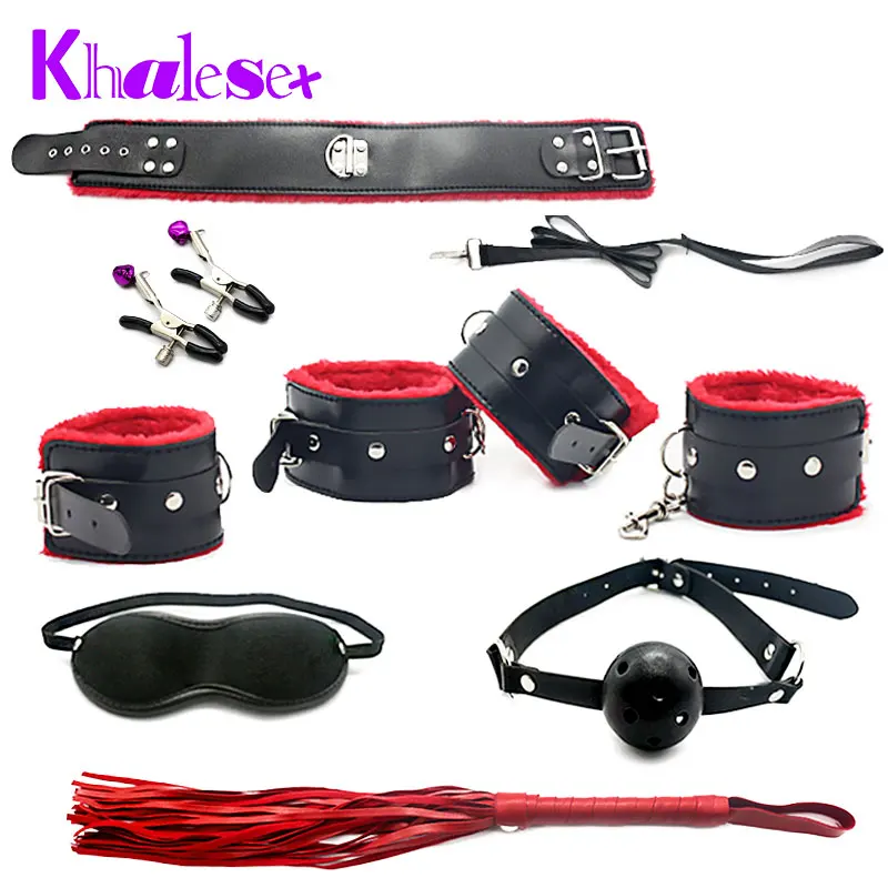 Khalesex 7 Pcs Set Fetish Sex Bondage Adult Sex Toys for Couples Slave Restraint Woman Handcuffs