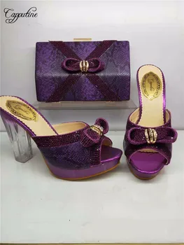 

New coming purple high heel lady slipper shoes with evening handbag set nice pumps and purse GY23, heel height 10cm
