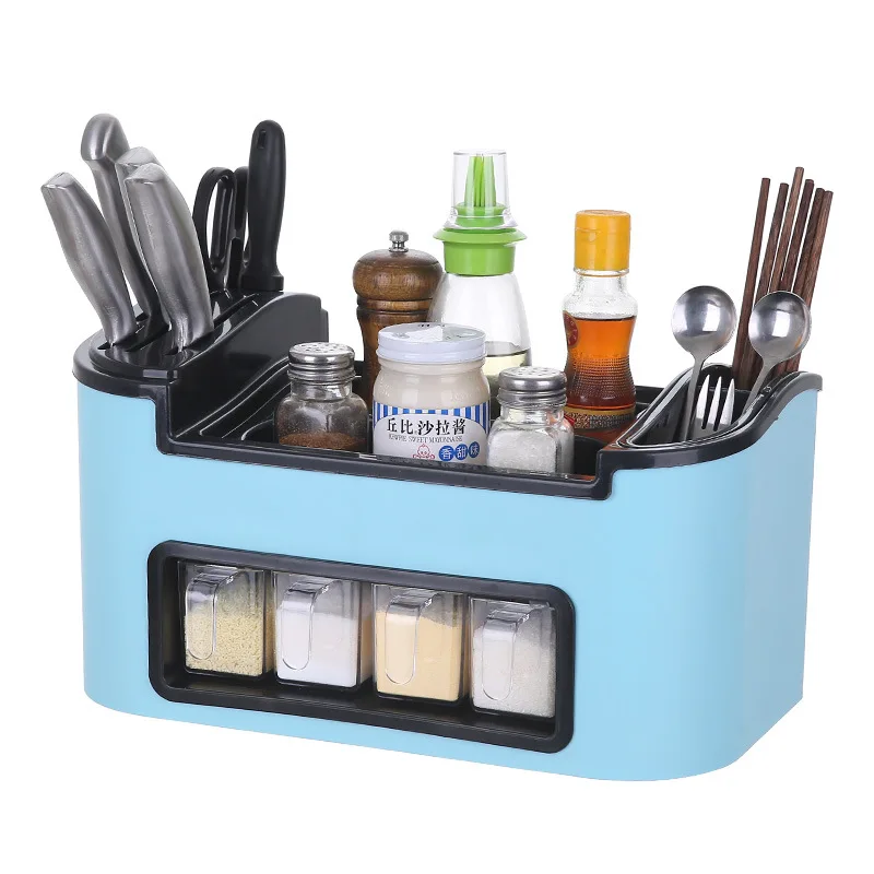 

2019 Useful Kitchen Seasoning Box Multifunction Knife Holder Kitchen Containers Supplies Storage Rack Spice Jar Organizer