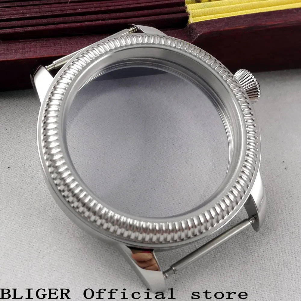 

High quality 44mm Silver Stainless Steel Watch Case Fit For ETA 6497 6498 Hand Winding Movement C27