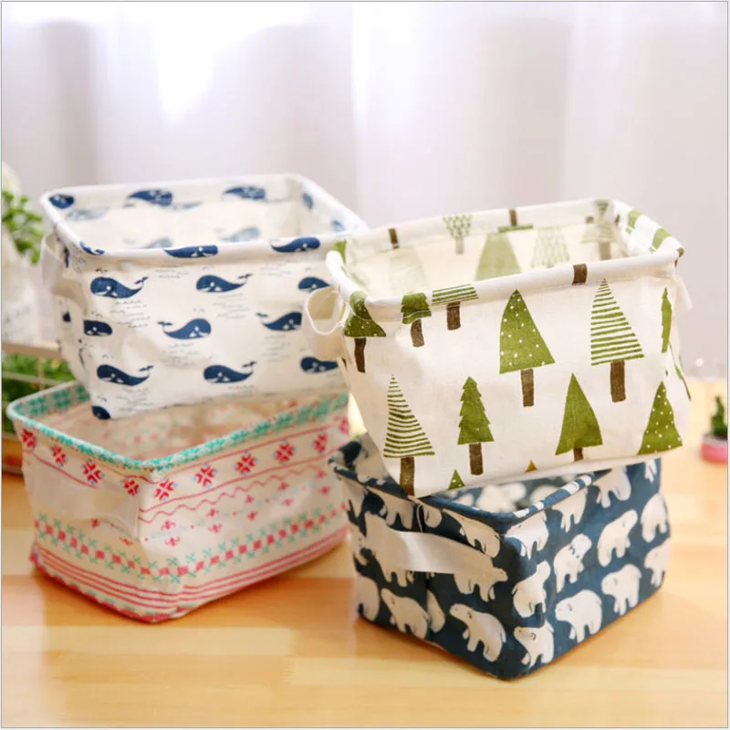 

2pcs/lot Cartoon Linen Desk Storage Box Holder Home Cotton Organizer Jewelry Cosmetic Stationery Sundries Cute Animal Tree Decor