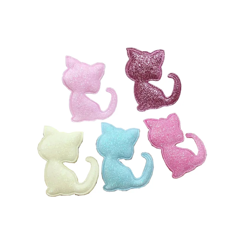 

40PCS/lot 4*5cm shiny cat head padded applique Crafts for garment accessories and Girl Hair Jewelry Decoration