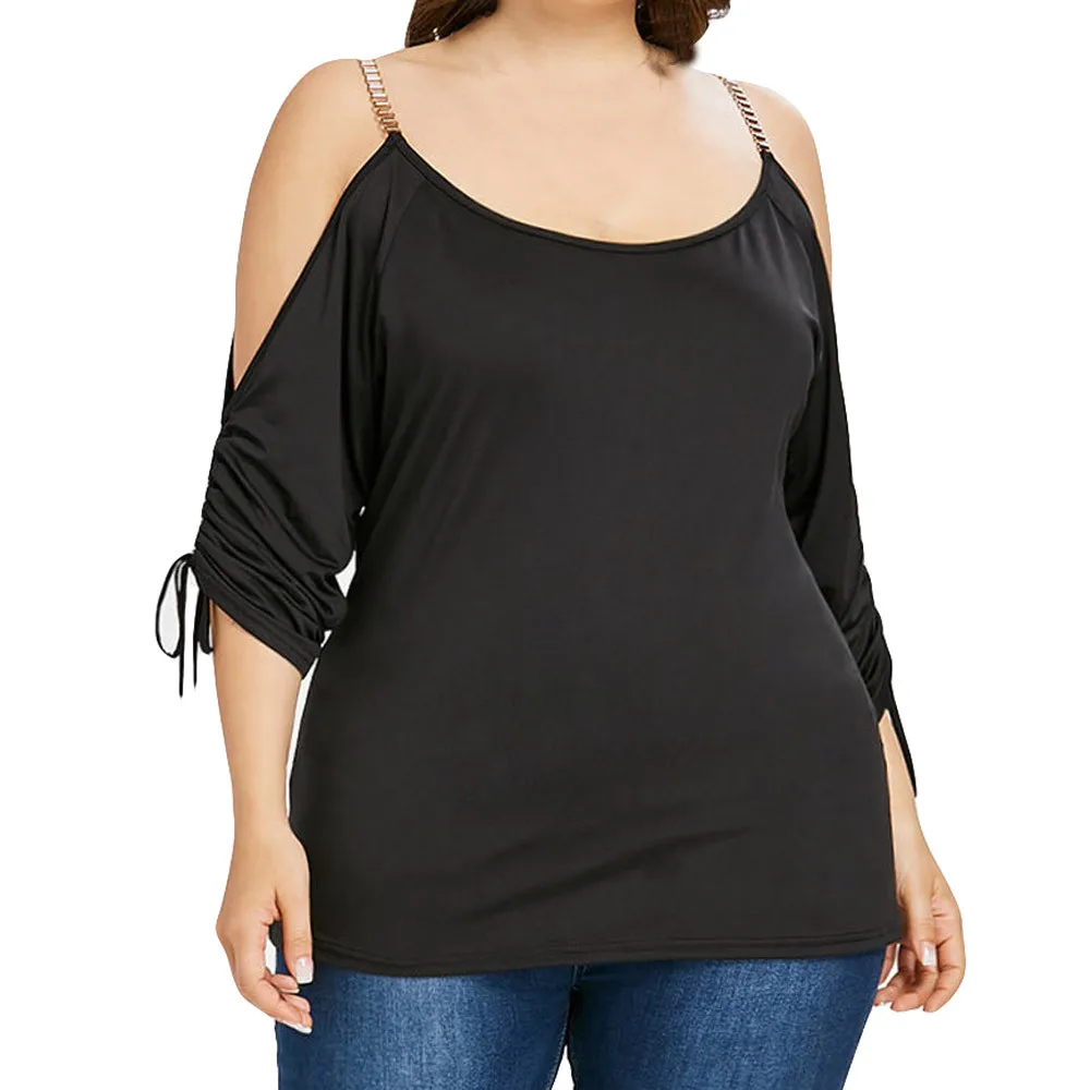 Women Fashion Plus Size Shirt Strapless Camis O Neck Solid Elegant