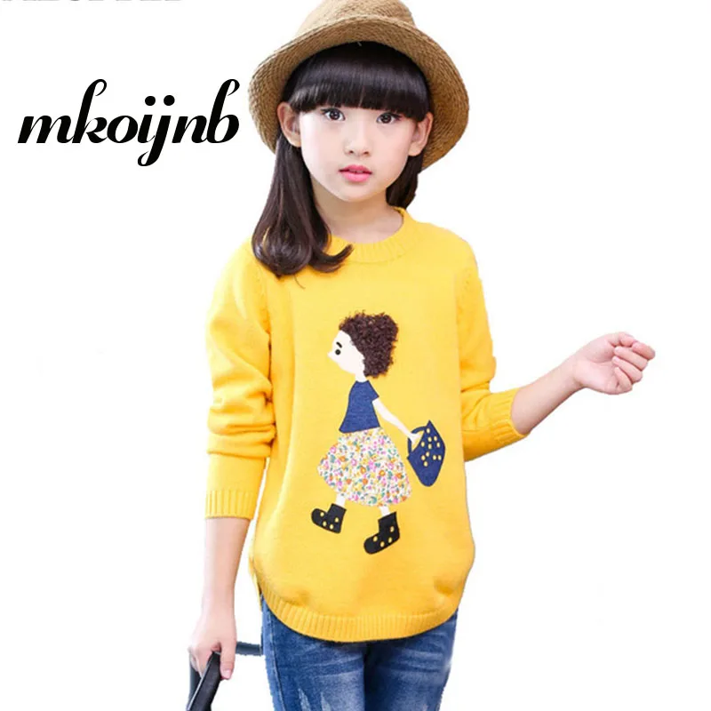 

2018 Spring Girls Sweaters Children Clothing Kids Clothes Cute Applique o-neck Sweaters Pullovers Girls Clothes 4 6 8 10 12 Year