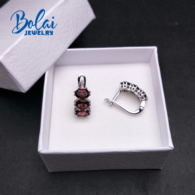 Bolaijewelry, новинка, натуральный красный гранат, овальный, 5*7 огранки, 3 карата, застежка с драгоценным камнем, серьги, серебро 925 пробы, хорошее ювелирное изделие для женщин, подарочная коробка