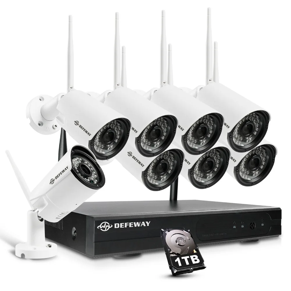 

DEFEWAY 8CH Wireless 1080P H.265+ NVR with 1TB Security Camera System 8PCS 2.0MP IR Outdoor P2P Wifi IP Video Surveillance