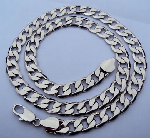 

Classics Deluxe Men's 60cm "12mm stamep Bangkok 24k white solid gold filled curb link chain necklace FREE SHIPPING