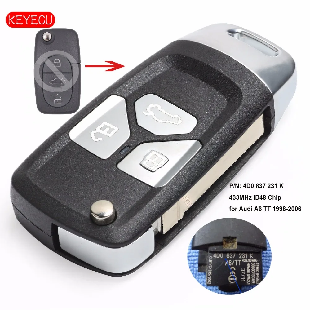 Обновленный дистанционный ключ брелок Keyecu 433 МГц ID48 для Audi A6 TT 1998 2006 4D0 837 231 K|Ключ