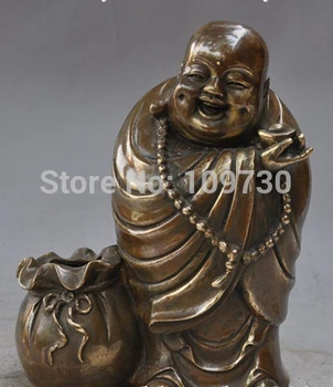 

003418 8"china buddhism bronze copper happy Laugh Maitreya Buddha wealth yuanbao statue