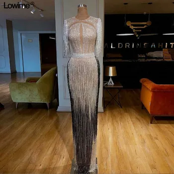 Preise Muslimischen Long Sleeves Abendkleider Meerjungfrau Arabisch 3/4 Langen Ärmeln Luxus Abend Prom Party Kleider Mit Kristallen Und Perlen