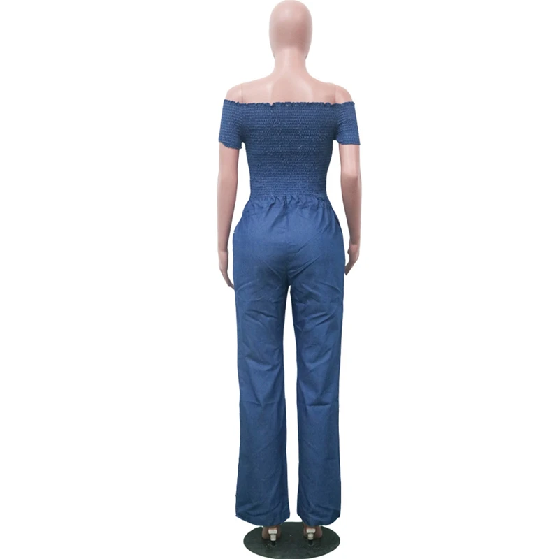 Adogirl женские свободные джинсы комбинезон сексуальный с вырезом лодочкой с открытыми плечами короткий рукав с рюшами лиф топ широкие брюки джинсовые комбинезоны