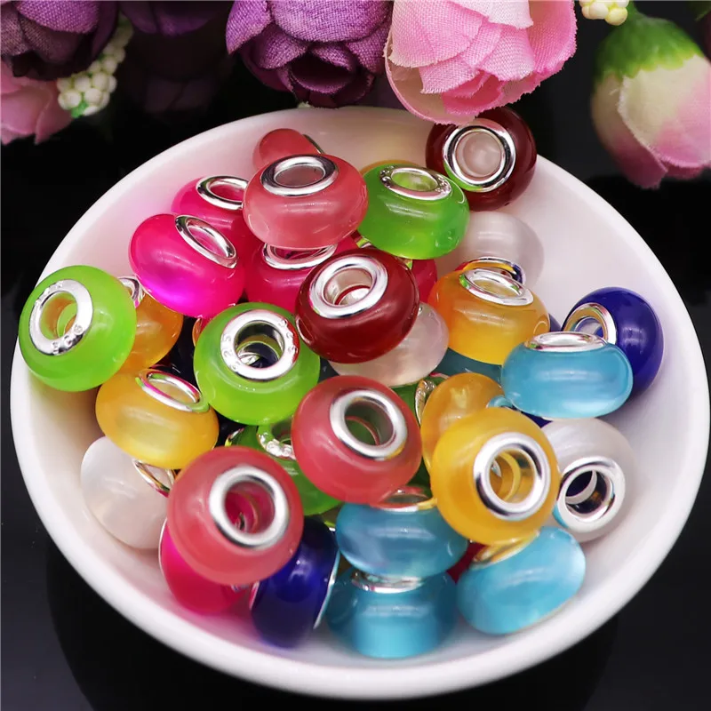 

10Pcs Round Cat's Eye Opal Stone Plastic Resin Bead Spacer Beads Charms Fit DIY European Pandora Bracelet For DIY Jewelry Making