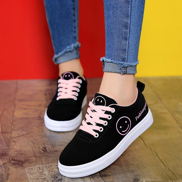 Zapatillas deporte de para mujer, zapatos informales con letras bonitas y calzado de estudiante negro _ - AliExpress Mobile