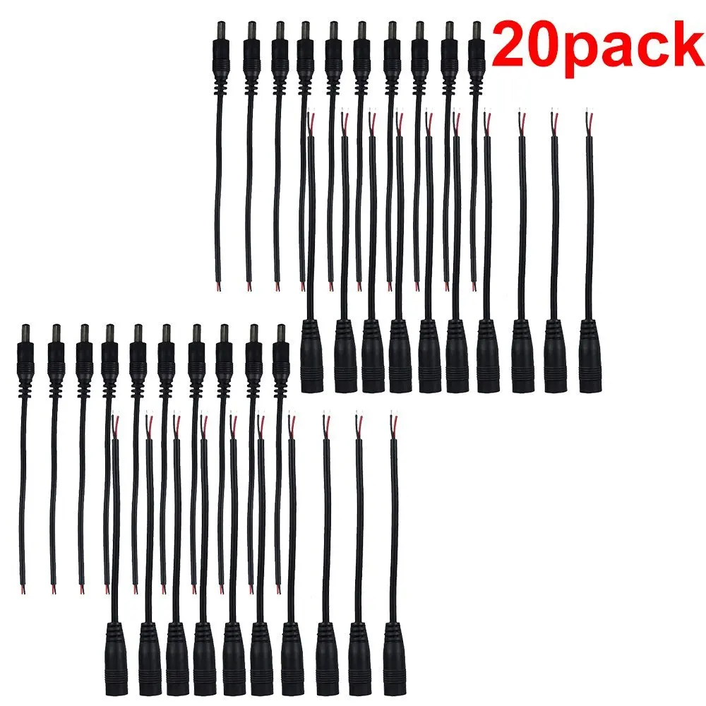

20 Pack 5.5 X 2.1mm Barrel Power Plug 12V DC Cable Connector Male Female with Pigtail for CCTV Security Camera LED Strip