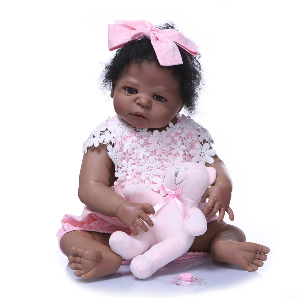 Настоящее прикосновение черный кожаный силикон Reborn Baby Doll kit DIY подарок для девочек 55 см/22 ''ребенок живой жесткие виниловые игрушки Bebek Reborn